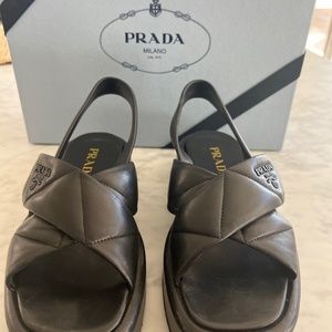 PRADA leather sandals, BLACK, Size 36.5